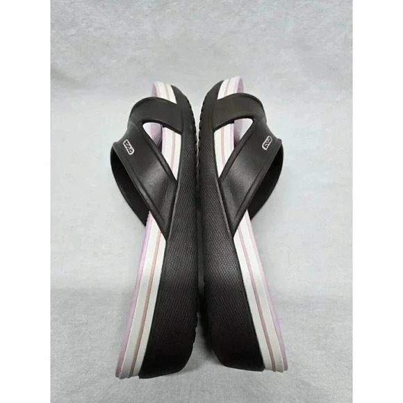 CROCS Cyprus Womens Sz 8 Low Wedge Sandals Brown Pink Criss-Cross Strap Slip On - Picture 8 of 11
